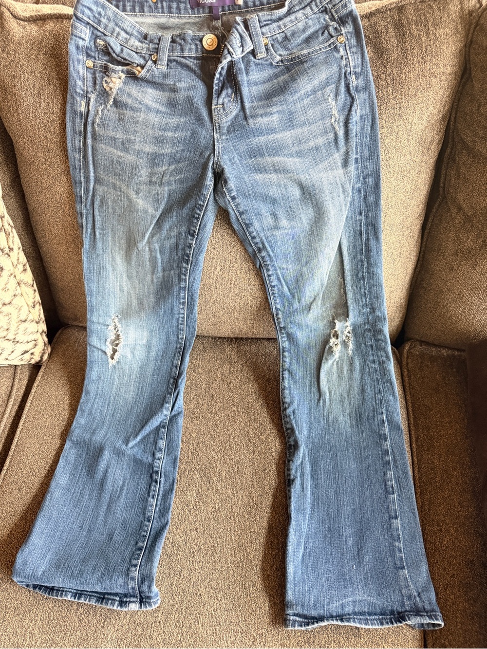 Vigoss Medium Blue Distressed Flared Jeans